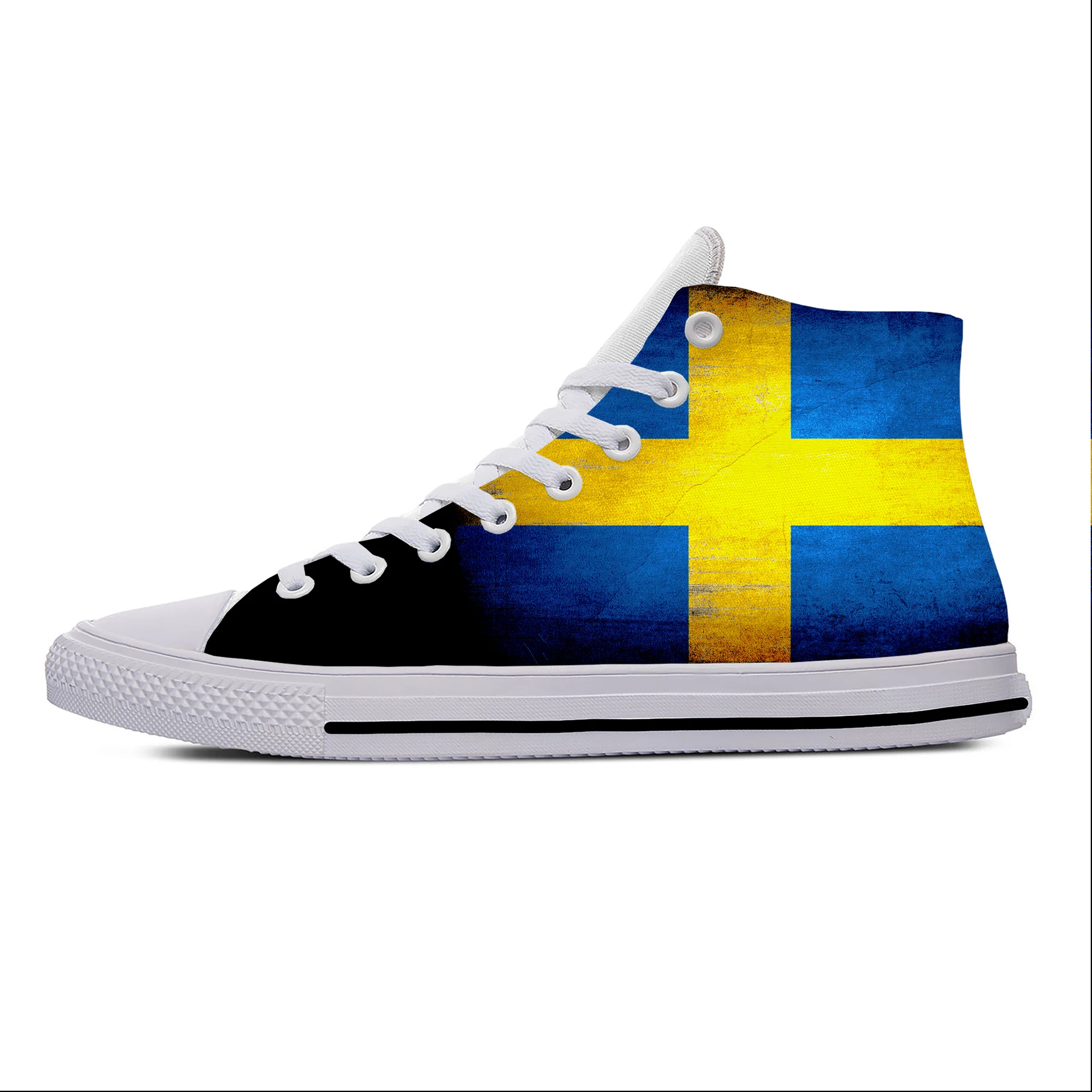 

Hot Sweden Swedish Flag Patriotic Cool Funny Fashion Casual Shoes High Top Lightweight Board Shoes Breathable Men Women Sneakers