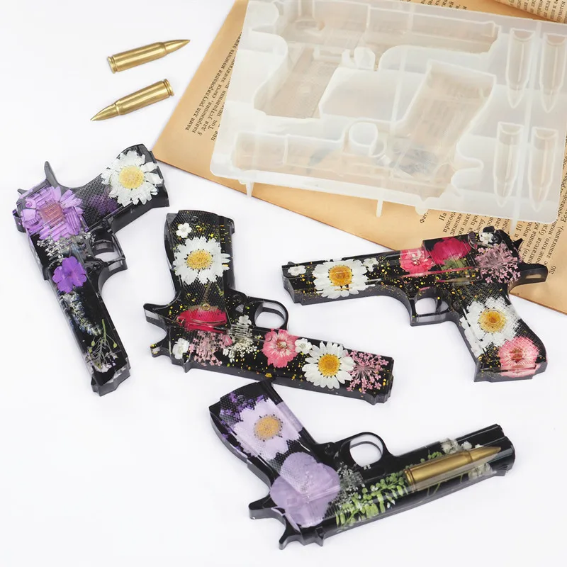 

1PC Pistol Shape Epoxy Resin Mold 3D Gun Toy Silicone Mold Pistol Shaped with Bullet Silicone Molds DIY Deco Molds