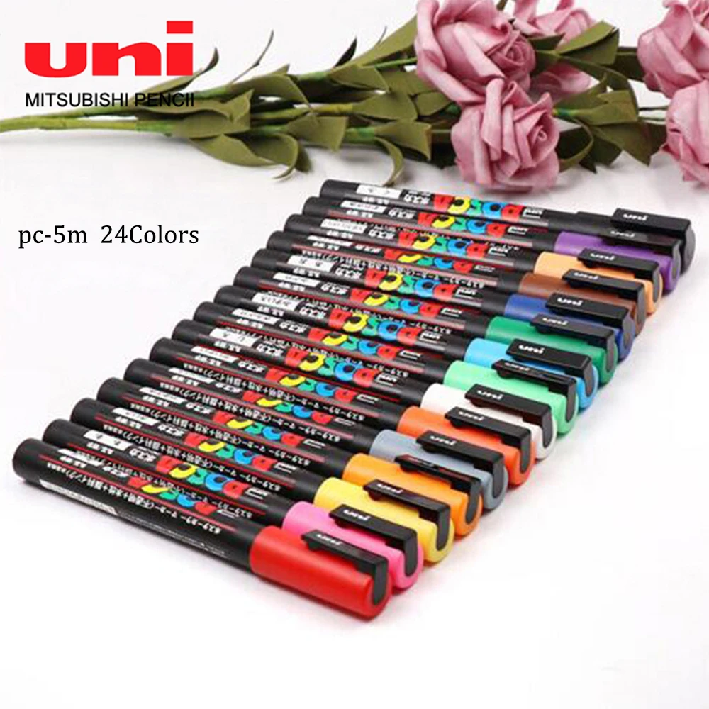 24 Colors UNI Posca Markers PC-5m Set POP Poster Advertising Pen Graffiti Pen Acrylic Marker Art Supplies Japanese Stationery