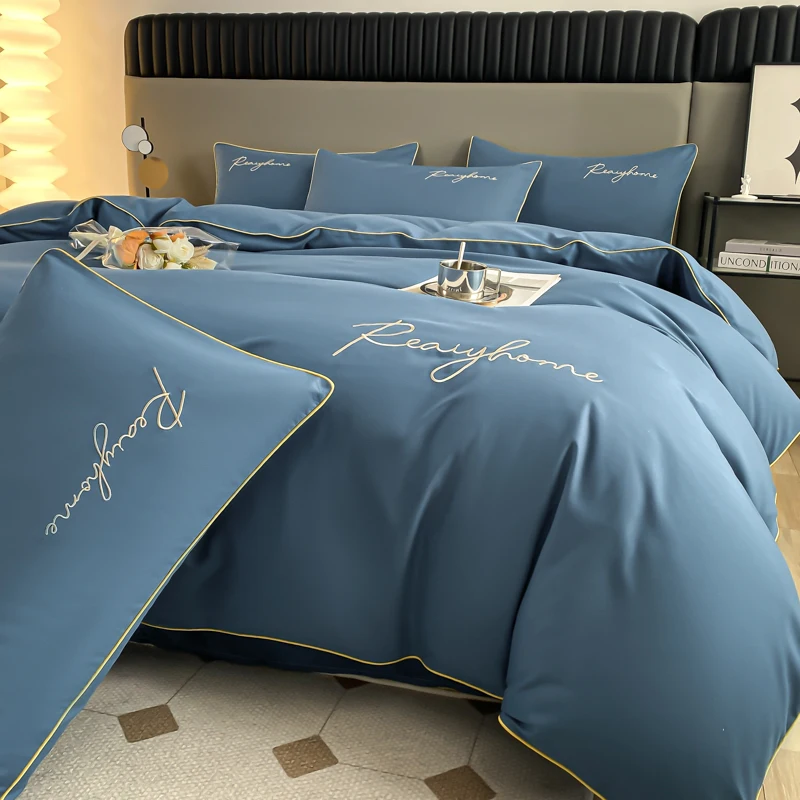 2024 Light Luxury High-Grade Four-Piece Bed Sheet Quilt Cover Fitted Non-Cotton Cotton Double Supplies Three-Pi...