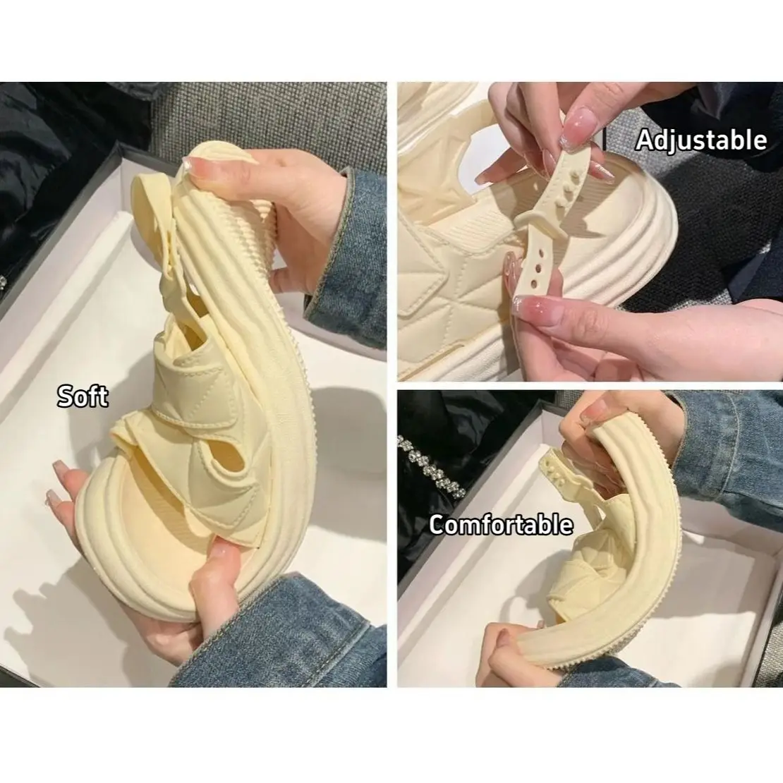 Женские однотонные сандалии на плоской подошве