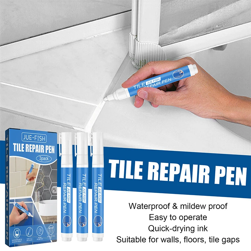 3Pcs Color Pen White Tile Refill Grout Gap Repair Bathroom Porcelain Filling Waterproof Mouldproof Cleaner Agents Paint |