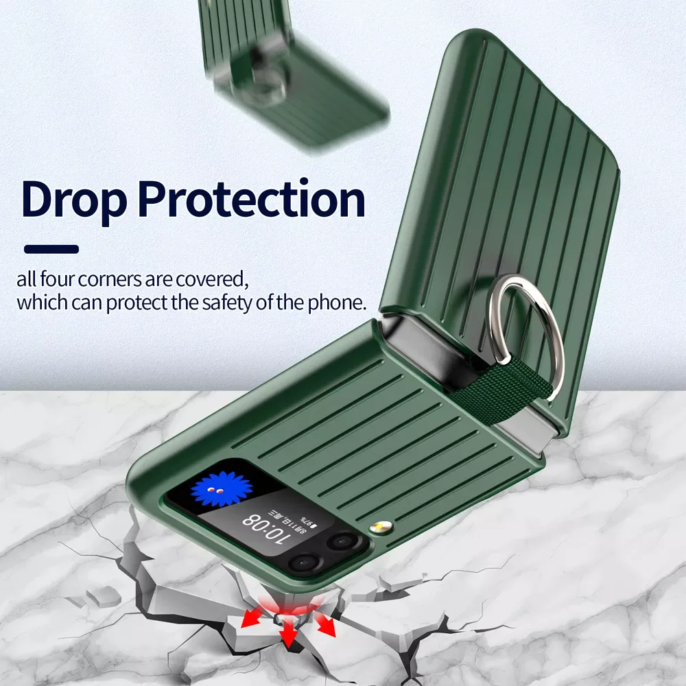 

2022 New Plain Thin Case for Samsung Galaxy Z Flip 3 Flip3 5G with Ring Holder Protective Cover Coque