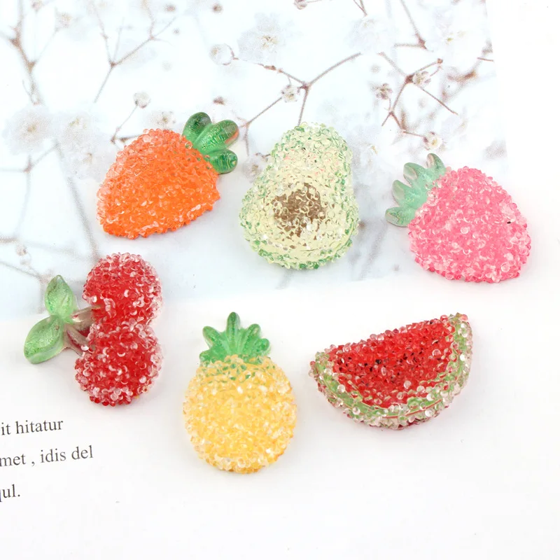 

10Pcs/lot Resin Cabochon Cherry Strawberry Pineapple Fruits Diamond Flatback Cabochons for Hairpin Accessories DIY Scrapbooking