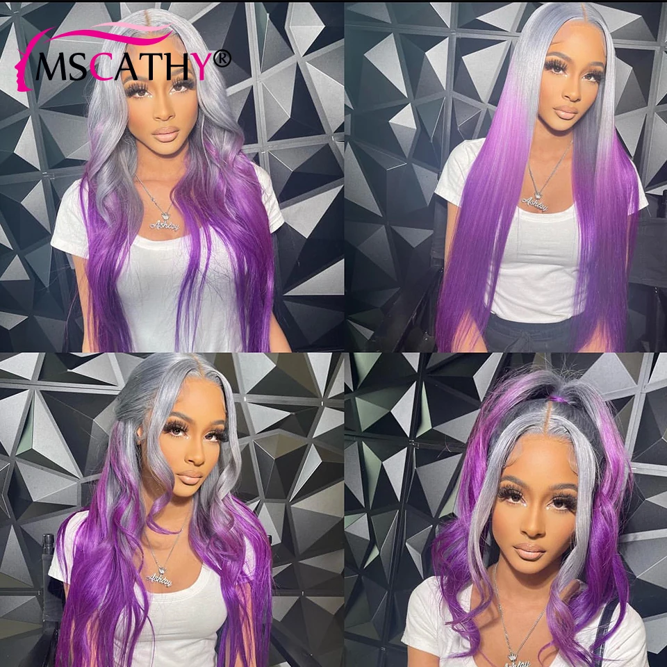 13x4 Gray Light Purple Omre Lace Front Wig Loose Deep Body Wave Remy Human Hair Lace Front Wigs HD Transparent Lace Frontal Wig
