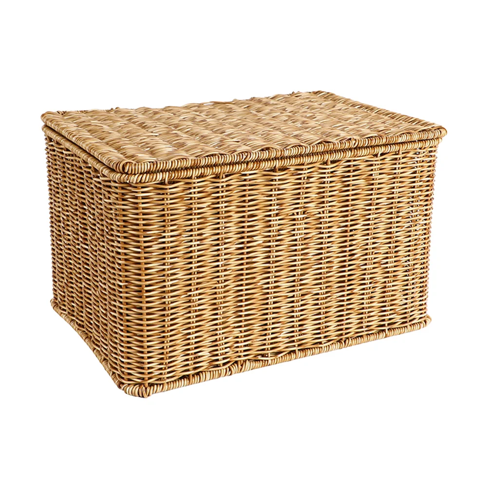 

Rattan Woven Storage Basket Desktop Sundries Holder Lidded Clothes Storage Box
