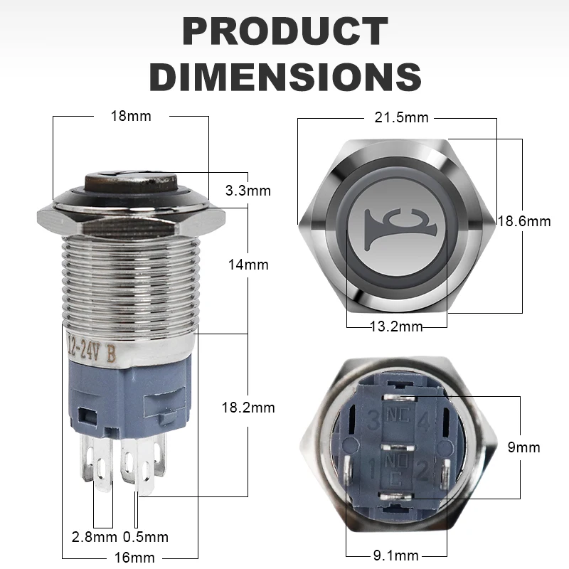 

Водонепроницаемый кнопочный переключатель VaneAims 16 мм 12В/24В