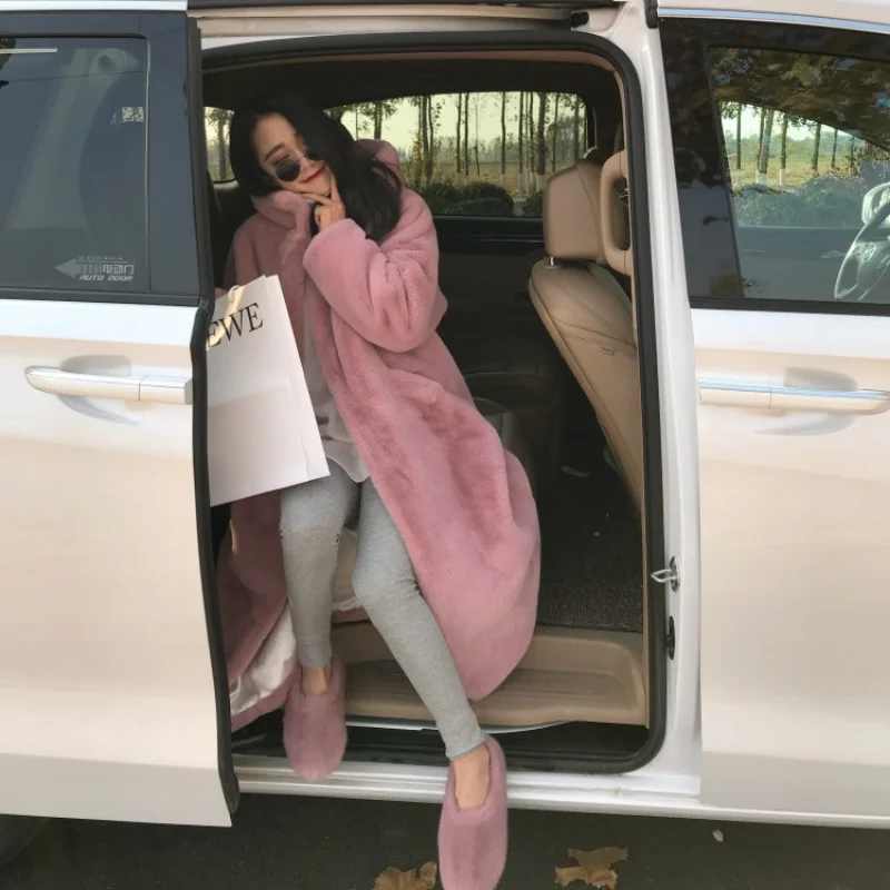 Winter Women's Faux Fur Coat Oversized Super Hot Coats Parkas Thickened Long Hooded Faux-fur Jacket Loose New