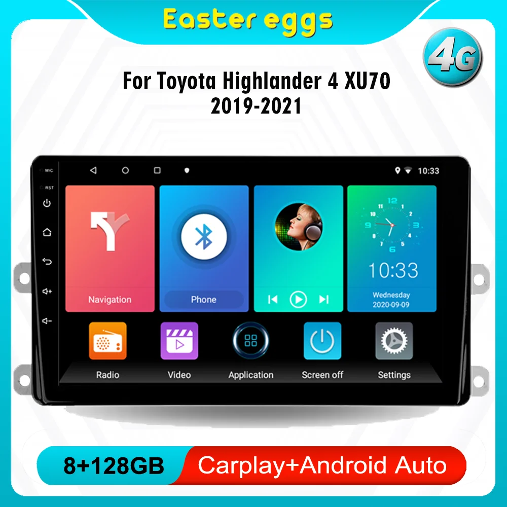 

For Toyota Highlander 4 XU70 2019-2021 4G Carplay Android 2Din 9INCH CarRadio Autoradio Multimedia Player GPS Navigation WIFI BT