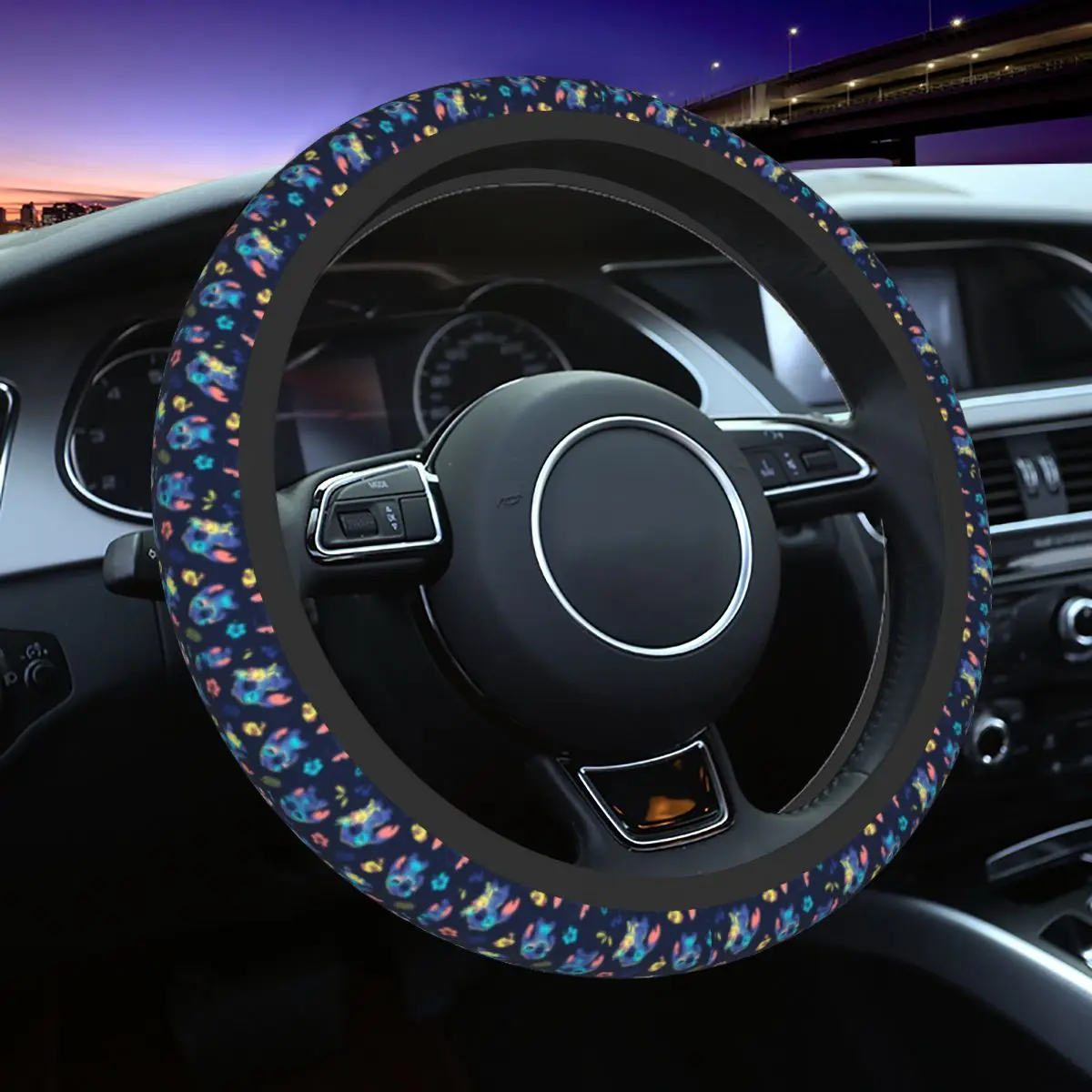 Customized Cute Stitchs Pattern Steering Wheel Cover Anime Cartoon Soft Car Steering Wheel Protector 15 Inch Auto Accessories