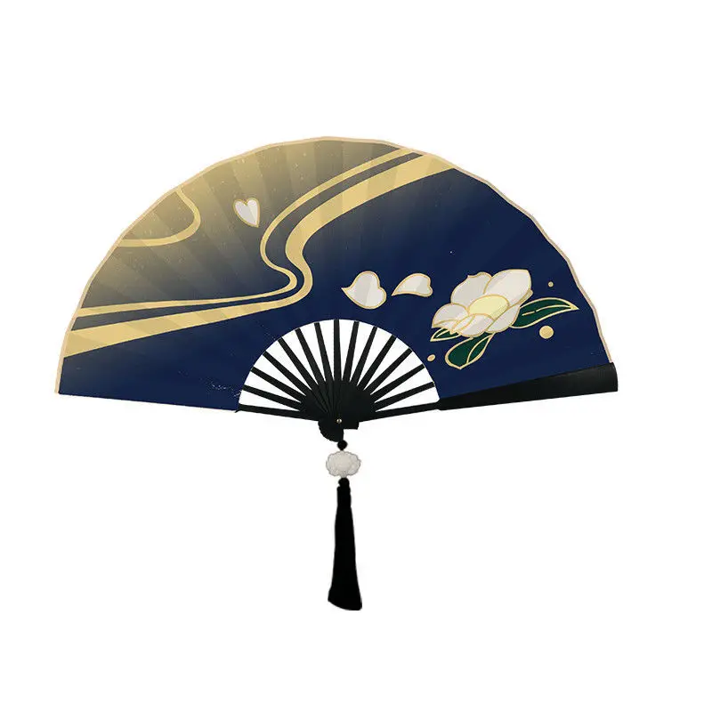 Game Genshin Impact Kamisato Ayaka Бамбуковая ткань из шелка с принтом складной веер