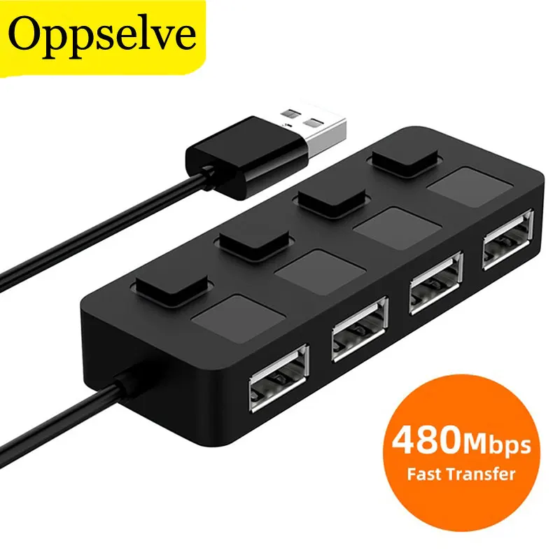 

USB HUB 2.0 OTG Adapter Multi USB Splitter 4 Ports Multiple USB 2.0 LED Extender Cable With Switch For Laptop Computer Keyboard