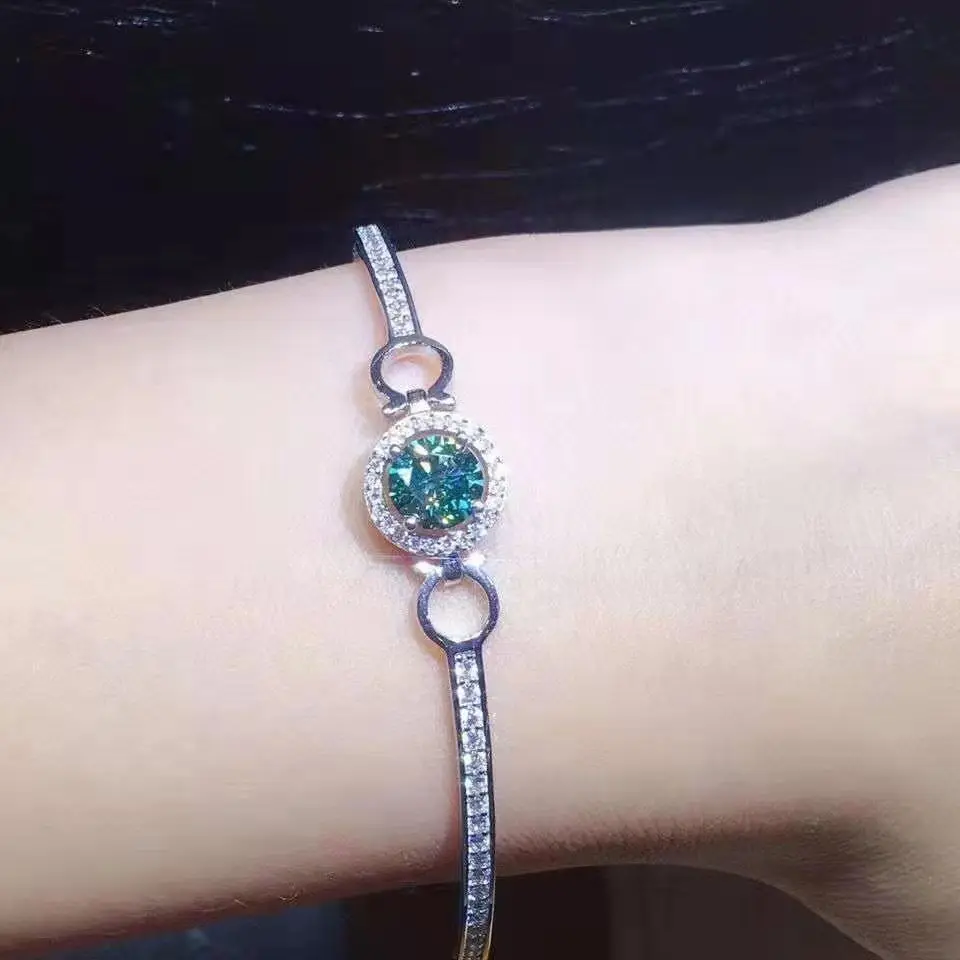 

New Domineering Blue and Green Moissan Diamond Bracelets Trendy Fashion Temperament Girls Jewelry Gift Accessories