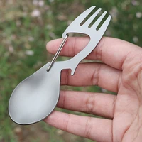 outdoor pure titanium meal spoon fork camping portable multi function tableware one fork spoon with hanging buckle bottle opener