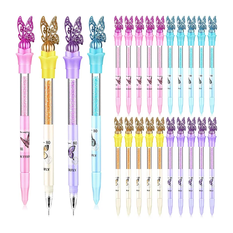 

Butterfly Gel Ink Pen 3D Butterfly Crystal Diamond Pen Creative Ink Pen 0.5mm Black Ink, 4 Colors (24 Count)