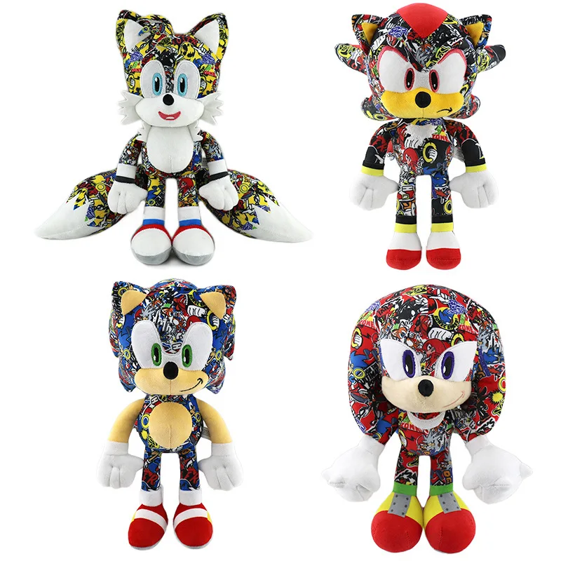 

30cm New Printed Plush Doll Hedgehog Super Sonic Knuckles Miles Prower Cartoon Retro High-value Creative Game Peripheral Toys