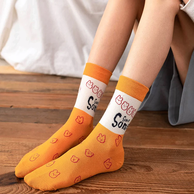 LLS Socks Women's New College Style Fashion Creative Breathable Letters Personality Trend Cotton Socks Mid-tube Socks For Women