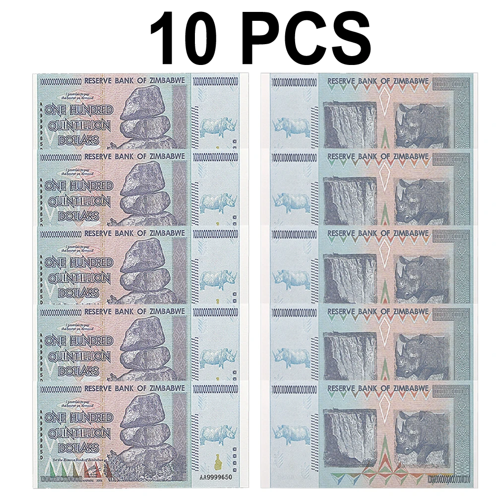 

10pcs Zimbabwe One Hundred Quintillion Paper banknote New rhinoceros money with serial number for gifts