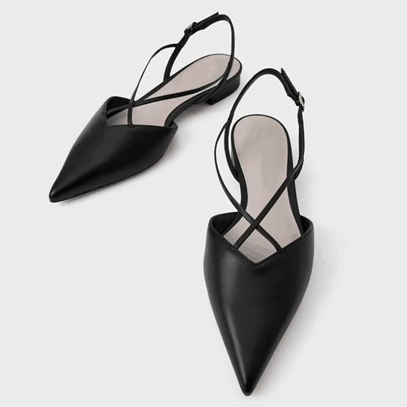 

Women Sandals Office Flats Summer Cross with bright diamonds Chain Pointed Toe Shoes Fashion Baotou flat Casual Woman