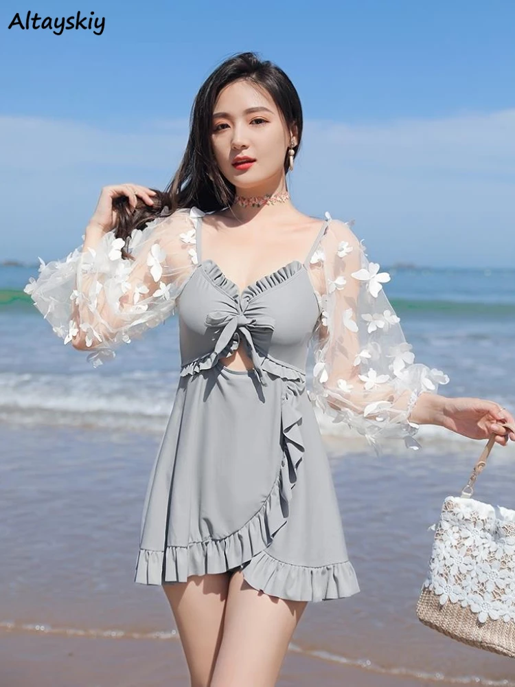 

Cover-ups Women Sun-proof Sexy Ruffles Backless Chic Sweet Leisure Bathing Beachwear Irregular Hollow Out Summer Stylish Mujer