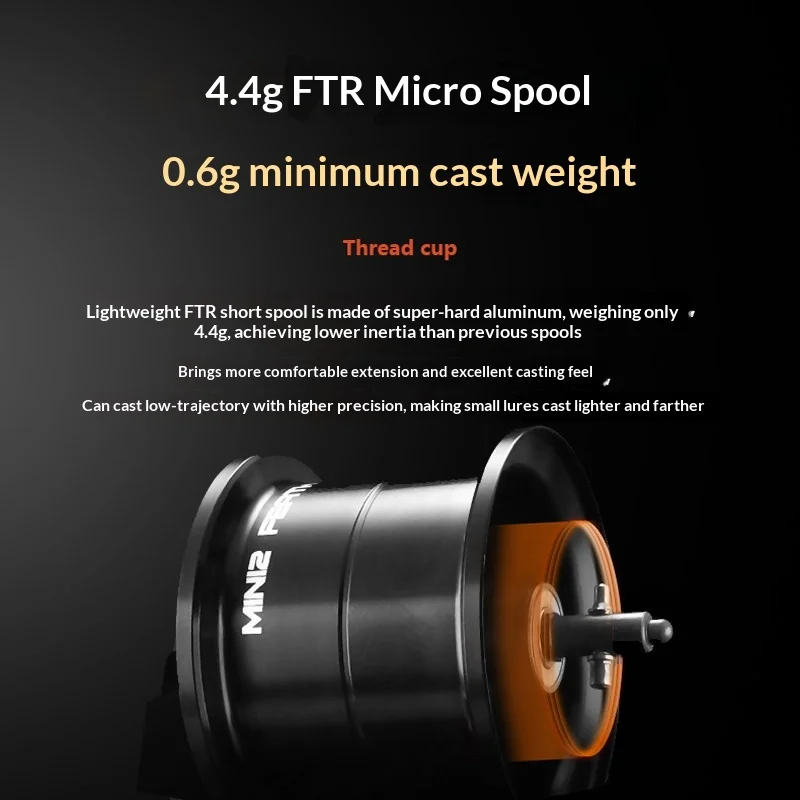 Фото Катушка для рыбалки Michelle Arctic Fox Mini 2, ультралегкая, 132 г, карбоновая, с защитой от обратного хода, для точной ловли на приманки, плавное вращение. №5