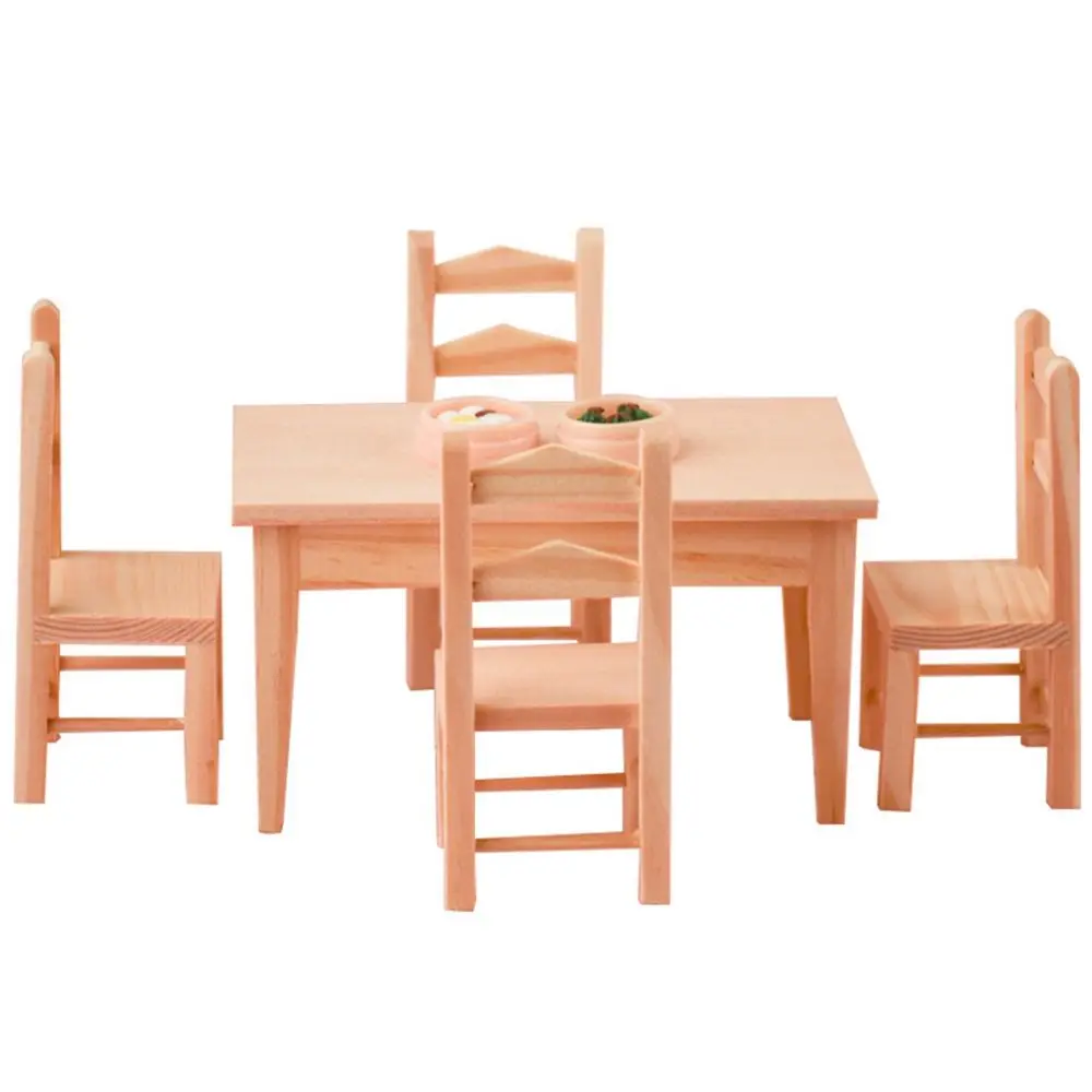 

2 Styles Miniature Accessories 1/12 Dollhouse Doll House Decoration Wooden Table Simulation chair Table Furniture Toys