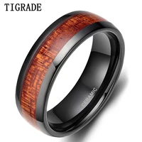 tigrade 8mm black red wood grain inlay ceramic ring men wedding band classic finger jewelry cool male rings for party gift