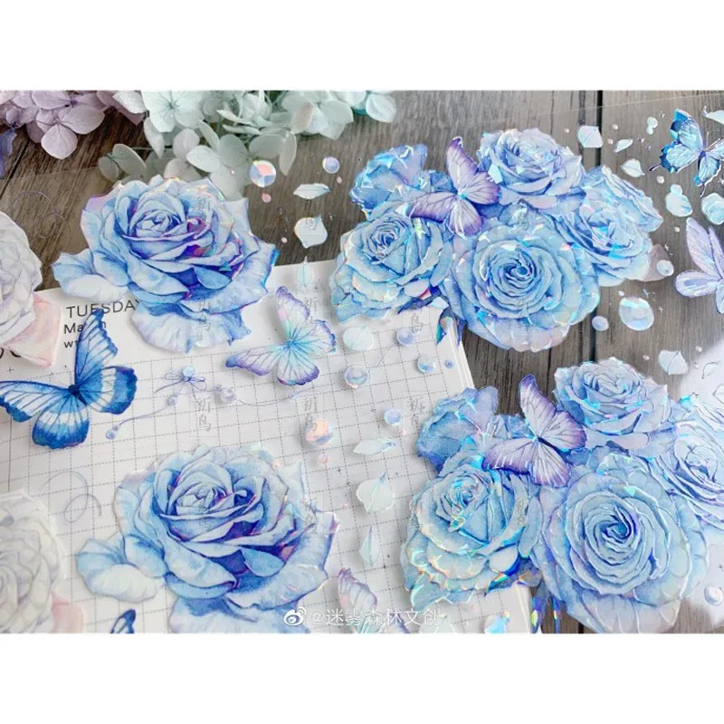 

Blue Rose floral PET Tape shiny Collage