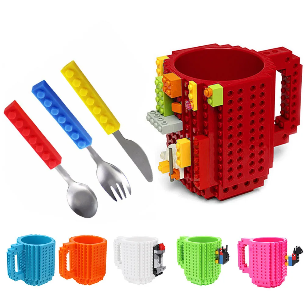 Кружка-конструктор LEGO 350 мл для молока, кофе и воды с держателем типа строительных блоков.