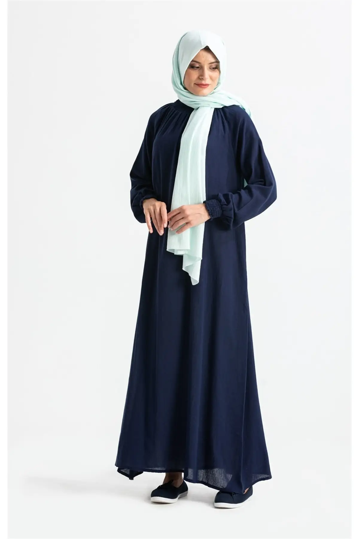 

Women Sile Cloth Cotton Prayer Gown One-Piece Easy Through-hole Worn Handle And Colar Wheel Mavi