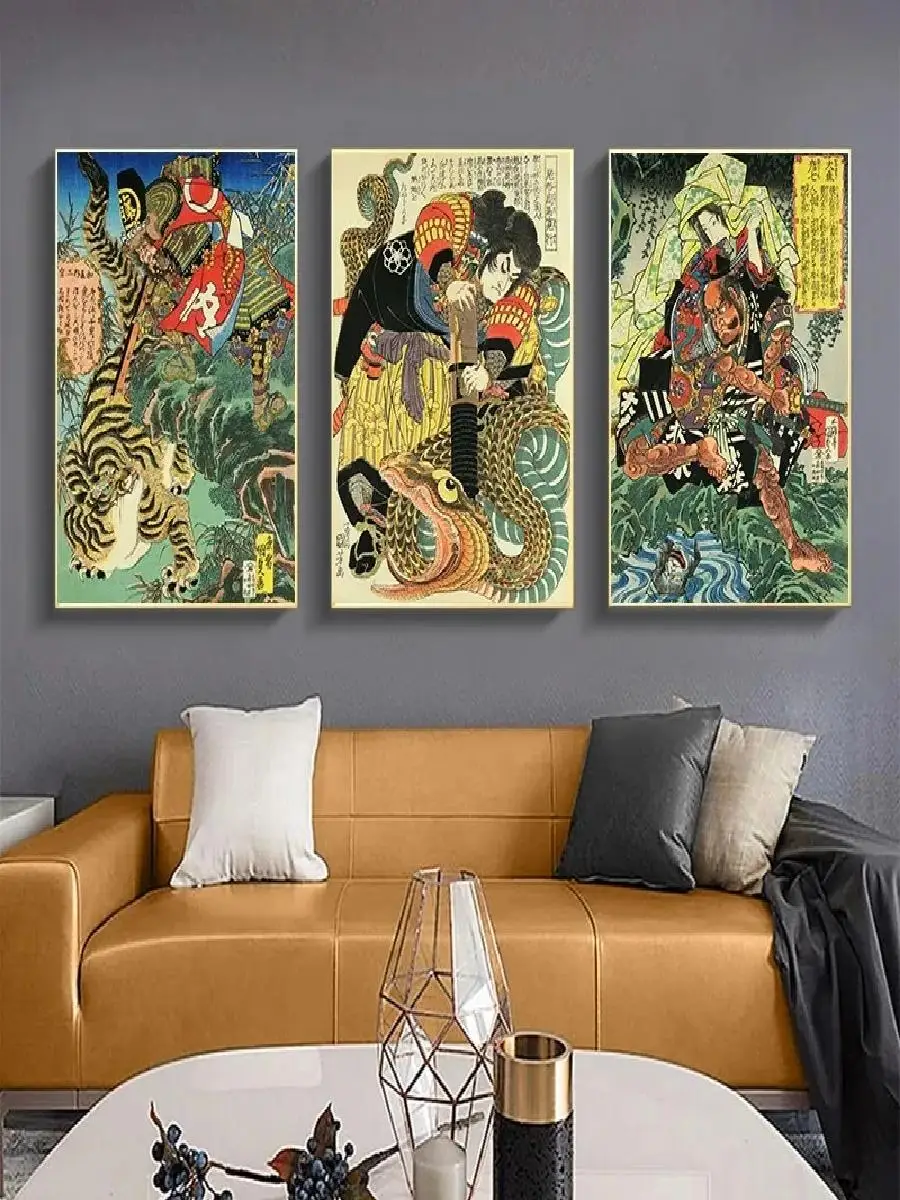Постер на холсте с изображением укийое самурайского воина монстра в стиле ретро