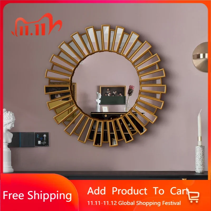 

Vintage Bathroom Mirror Wall Decor Nordic Luxury Round Large Interior Mirrors Makeup Bedroom Tocador Home Furniture GPF35XP