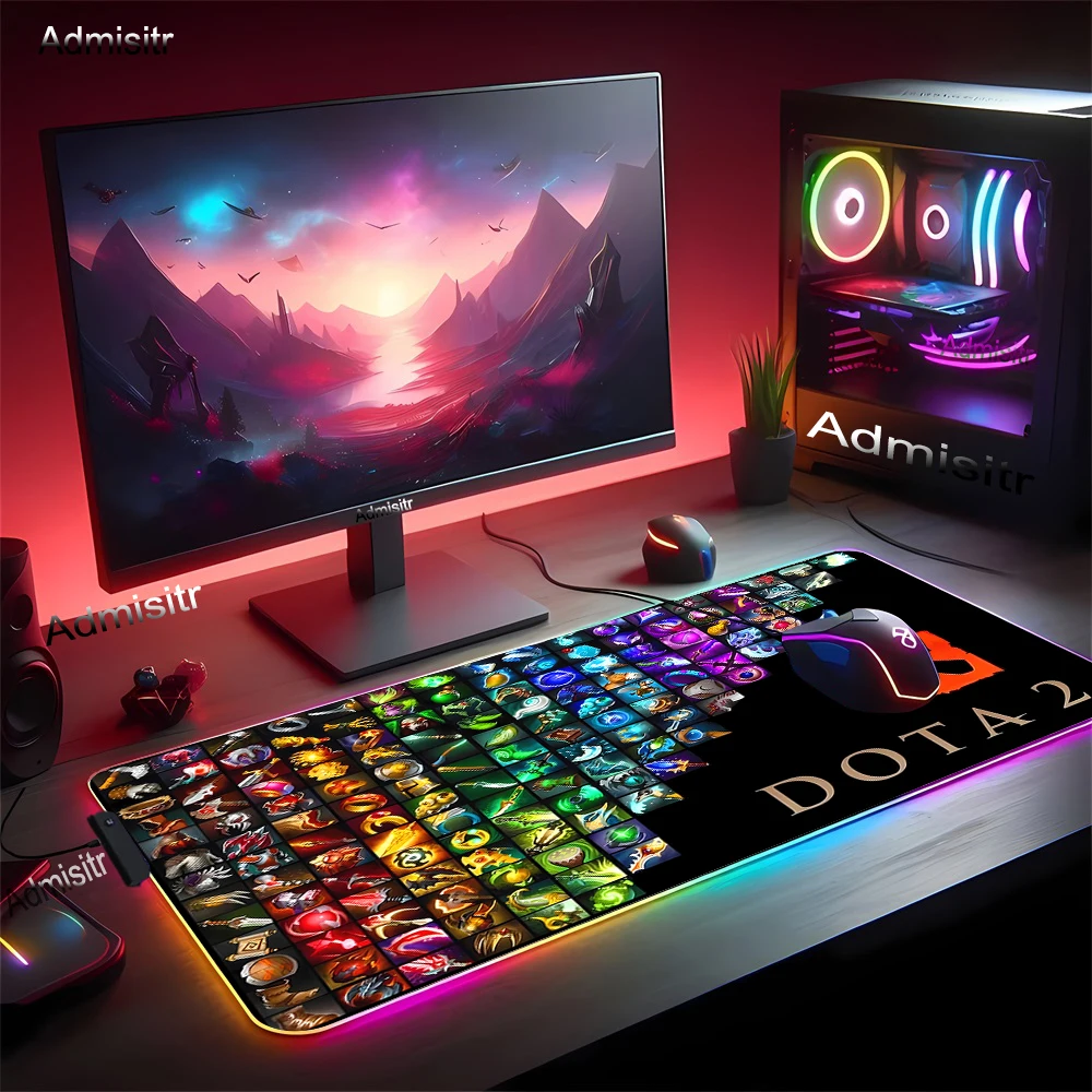 Фото DOTA2 Светодиодные игровые коврики для мыши Большой игровой настольный коврик PC Gamer Xxl Коврик для мыши RGB Крутой коврик для мыши Светящиеся коврики для мыши с подсветкой №1