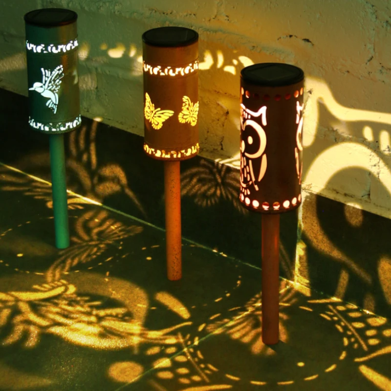 

4Pcs Solar Lights Powered Ground Mounted Lawns Iron Art Outdoors Waterproof Gardens Courtyard Hollowed Out Decor Landscape Lamps