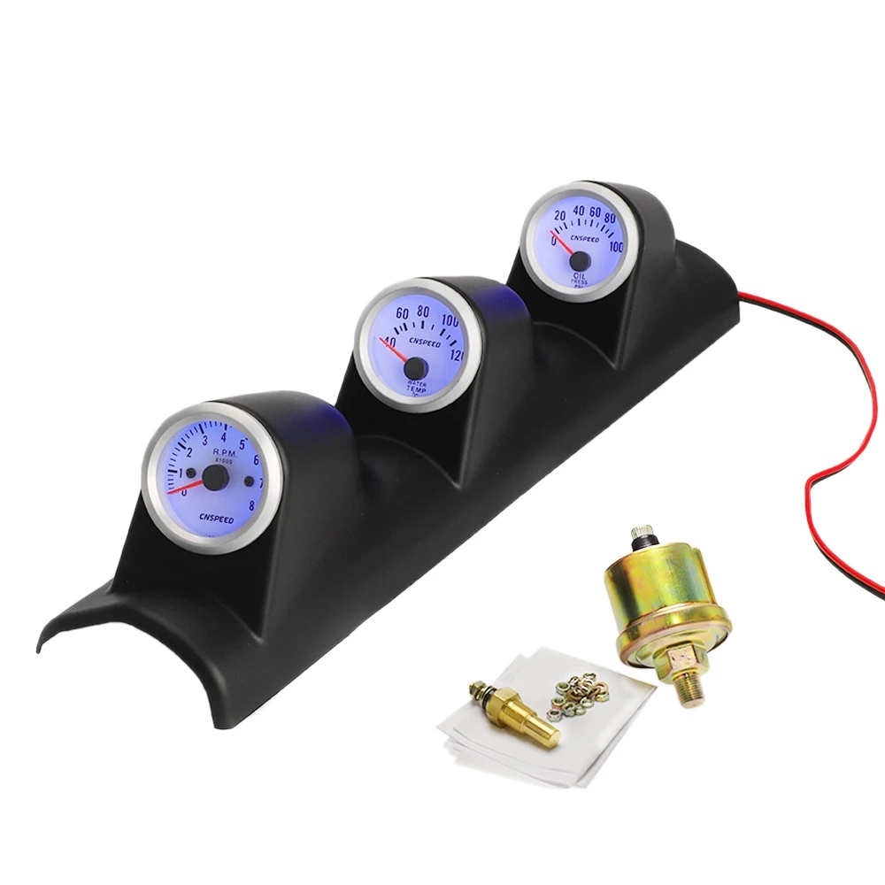

12V Universal 3 in 1 52MM Car Auto Tachometer RPM+ Water Temp Gauge +Oil Press Pressure Gauge Blue Light