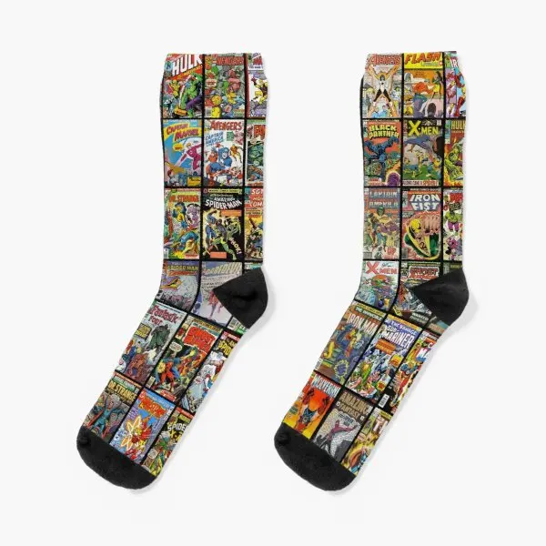 

Vintage Superhero Comic Book Collection Crew Socks Comfortable Pattern Winter Sports Funny Unisex Cartoon Girls Short Black