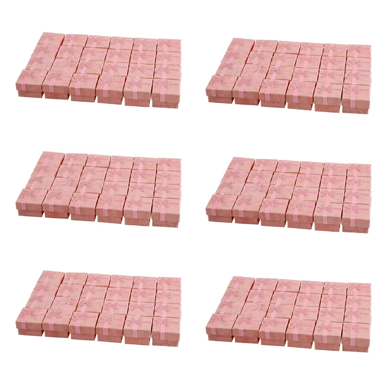 

144 Pcs Ring Earring Jewelry Display Gift Box Bowknot Square Case Pink