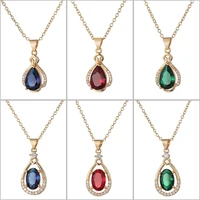fashion water droplet crystal pendant necklace for women silver color full bling rhinestone zircon party wedding delicatejewelry