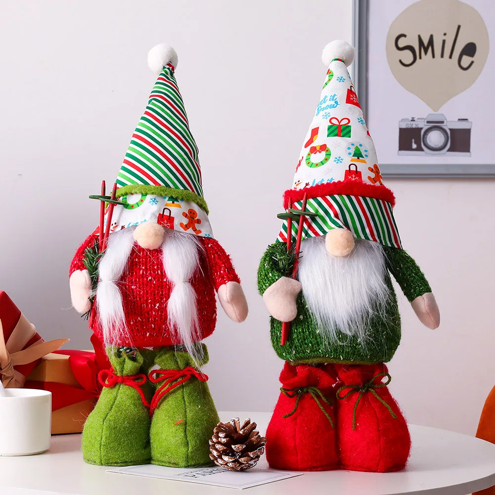 

Christmas Gnome Ornaments Handmade with Retractable Spring Legs Standing Plush Xmas Elf Cartoon Dwarf Gnome Toy Home Decorations