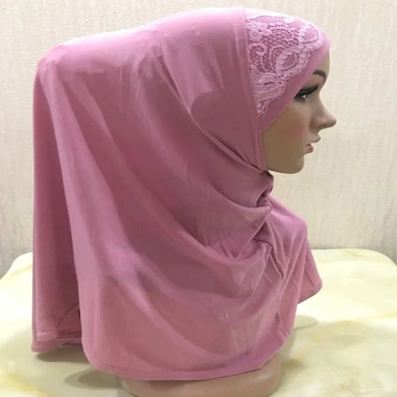 

H020 Beautiful Big Gilrs or Adult Muslim Hijab with Lace and Stones Islamic Scarf Shawl Headscarf Hat Armia Pull on Wrap