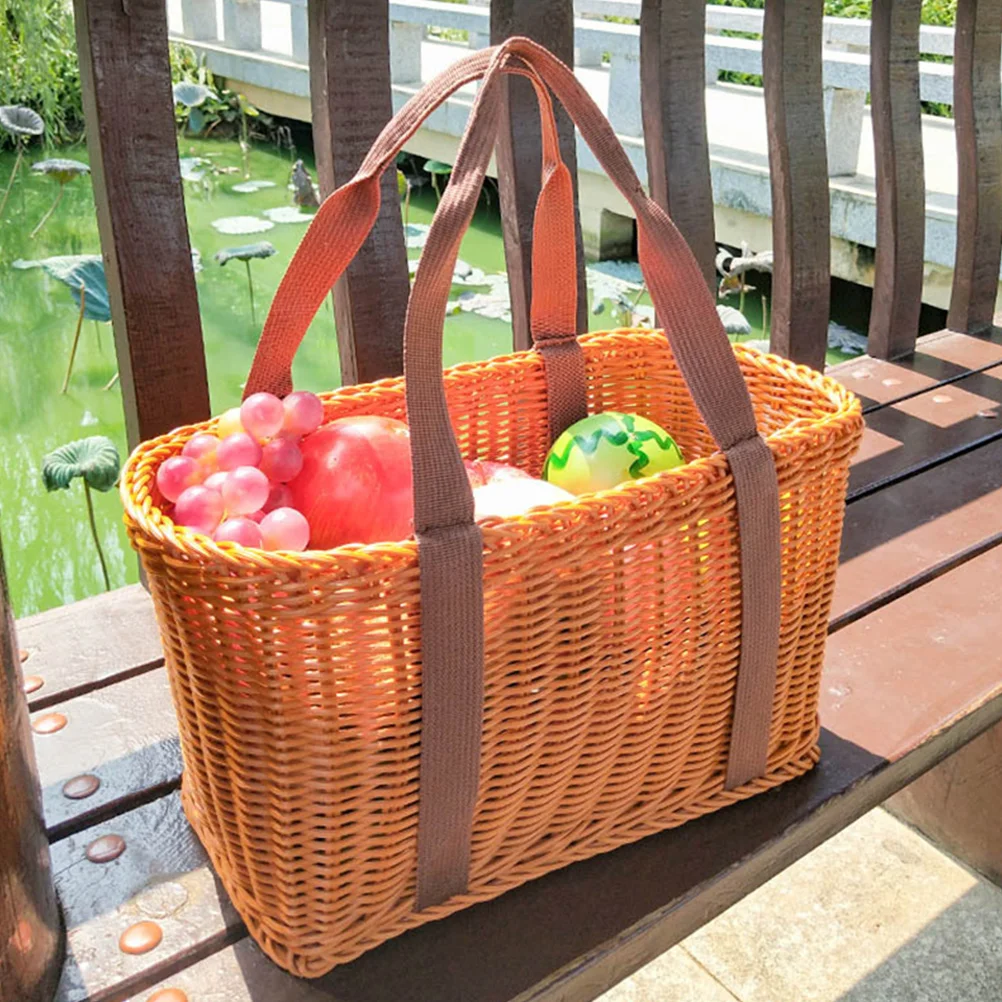 

Hand Basket Hand-woven Container Creative Storage Holder Picnic Delicate Handle Bag Food for Kitchen Shopping Portable Tote