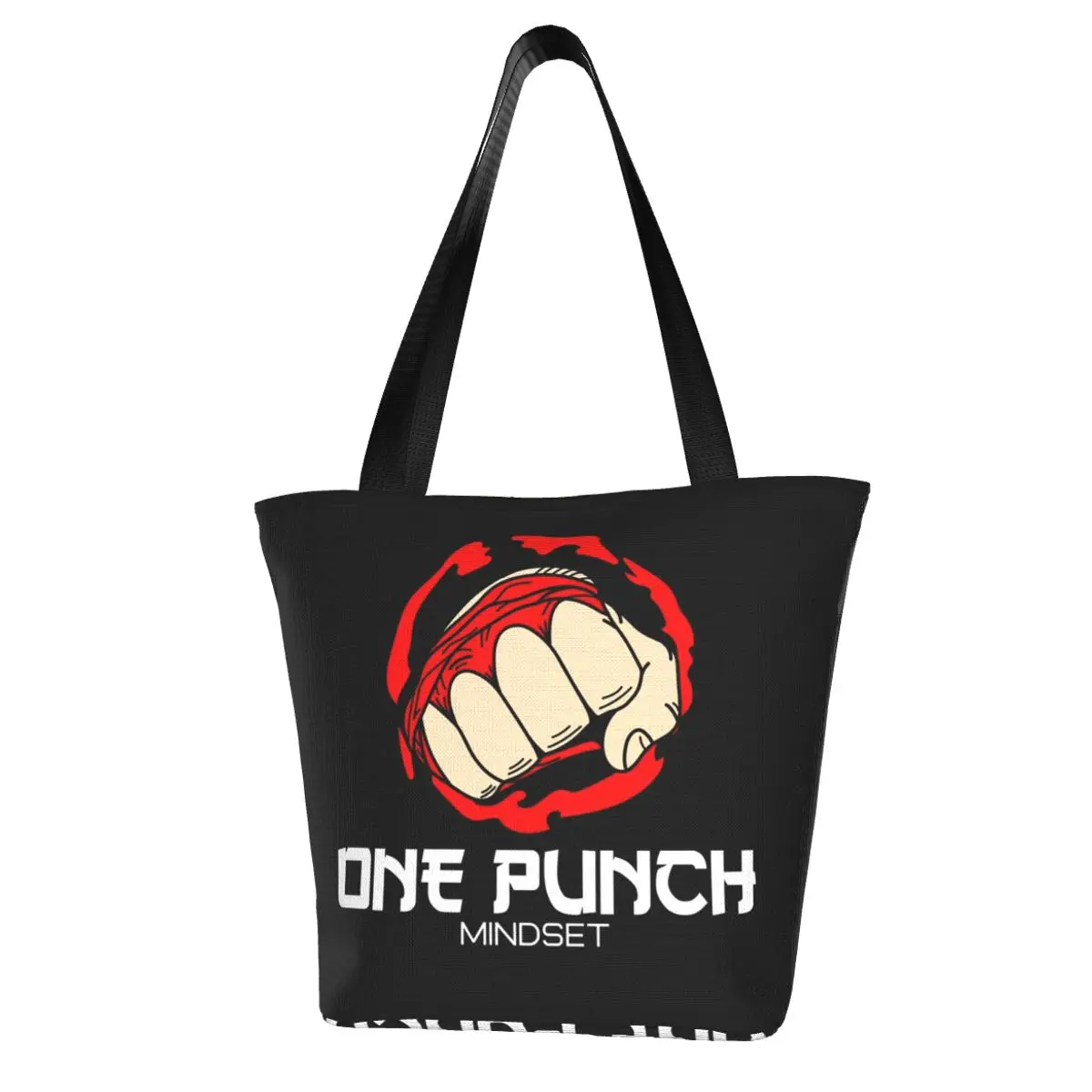 

One Punch Man Mindset Shopping Bag boxer red fist hand anime japan Aesthetic Polyester Shopping Handbag Female Fashion Bags