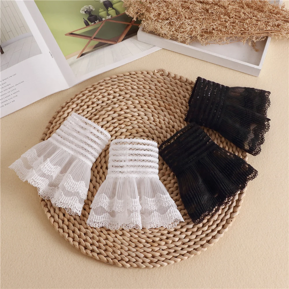 

TG-7 Elegant Wedding Bridal Fingerless Gloves Ruffled Chiffon Lace Edge Brides Bridesmaid Short Cuff Women Dress Accessories