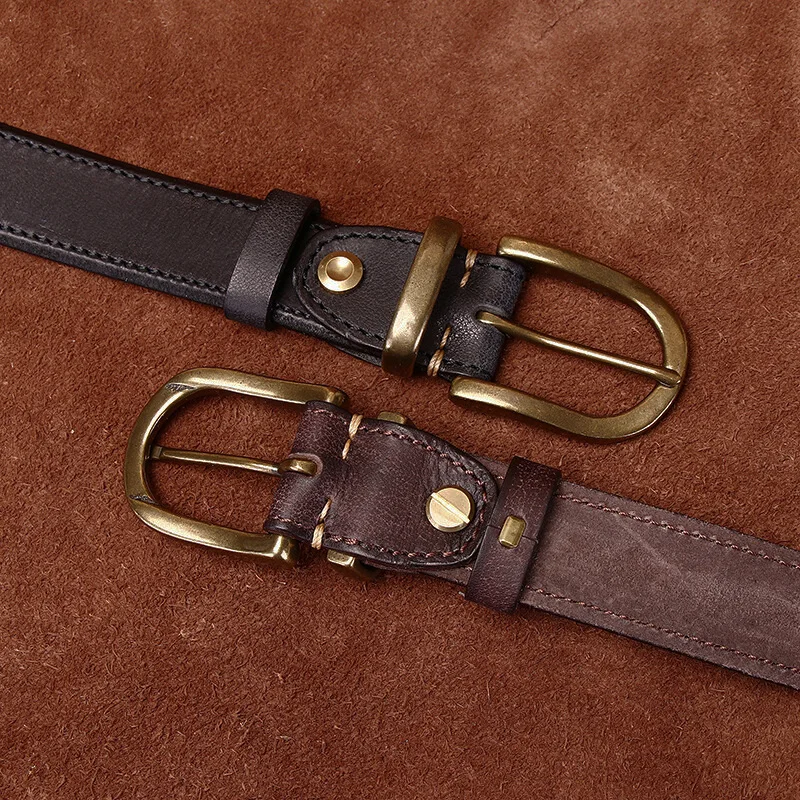 Ремень мужской из натуральной воловьей кожи с латунной пряжкой 3 см