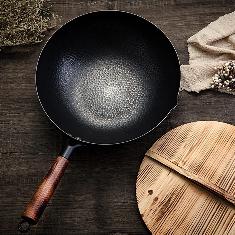 

Pure Iron wok,Traditional Handmade Iron pan,Non-coated,Non-stick,For Gas and Induction Cooker (32cm)