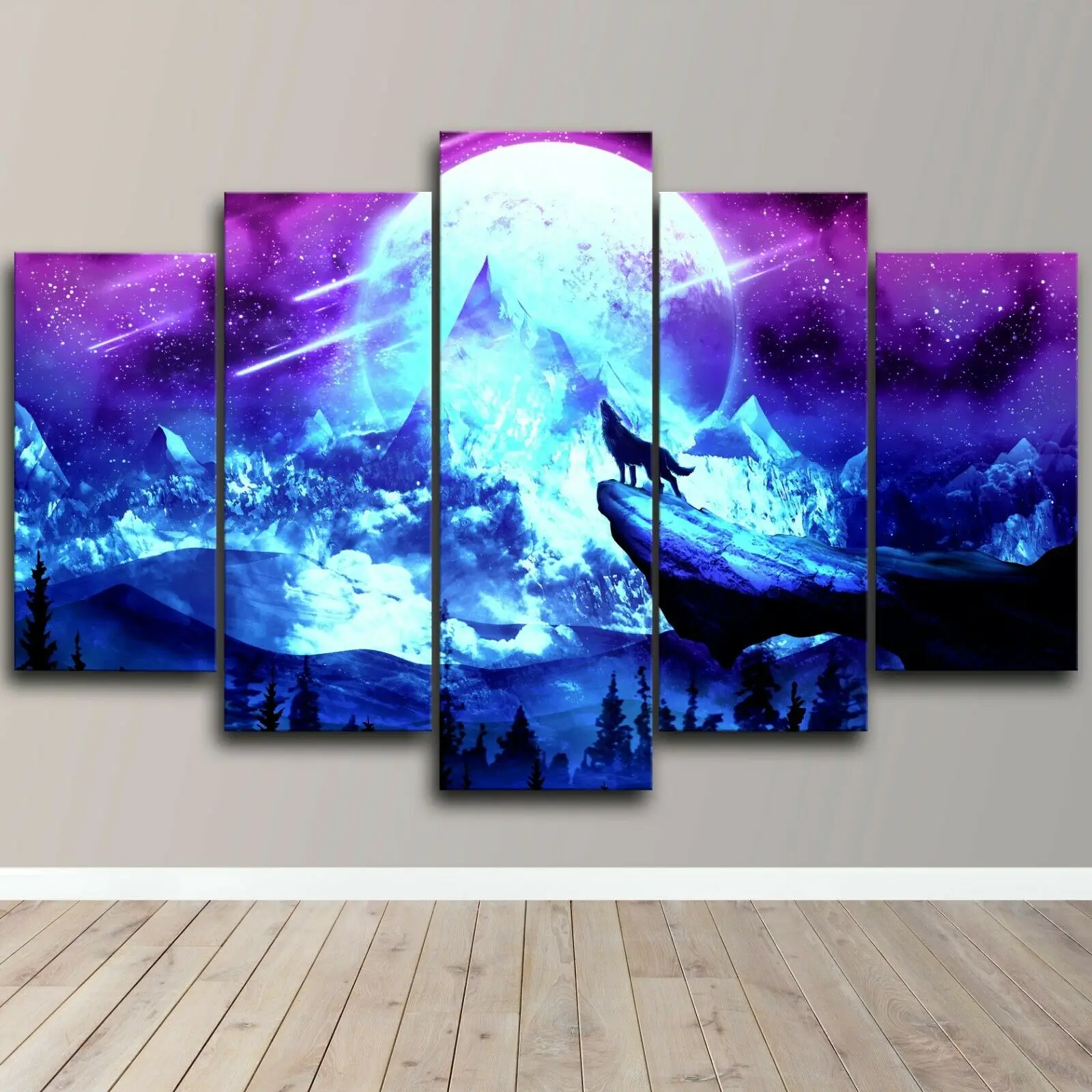 Картина на холсте с изображением воющего волка и Луны 5 шт. |
