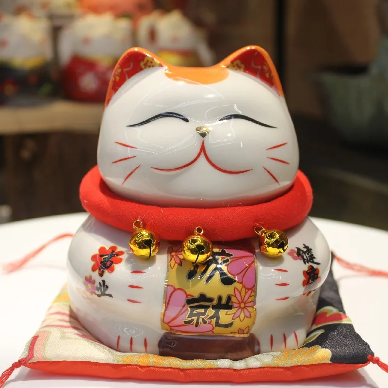 Фото Японские мультяшные украшения Lucky Cat, керамическая копилка, 6-дюймовые украшения с мультяшным котом, открытие и удача, детские подарки №5