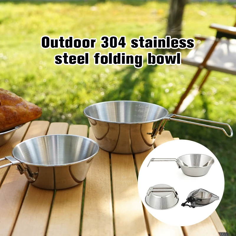 

Folding Bowl Portable Campfire Kettle Foldable Handle Stainless Steel Cooking Pot for Hiking