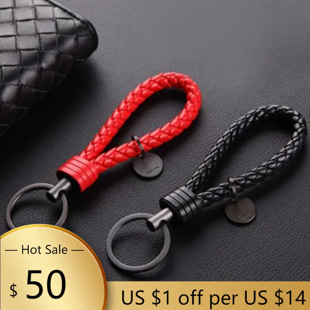 

1 PCS PU Leather Braided Woven Rope Keychain DIY Bag Pendant Key Chain Holder Key Car Trinket Keyring For Men Women Gift Jewelry