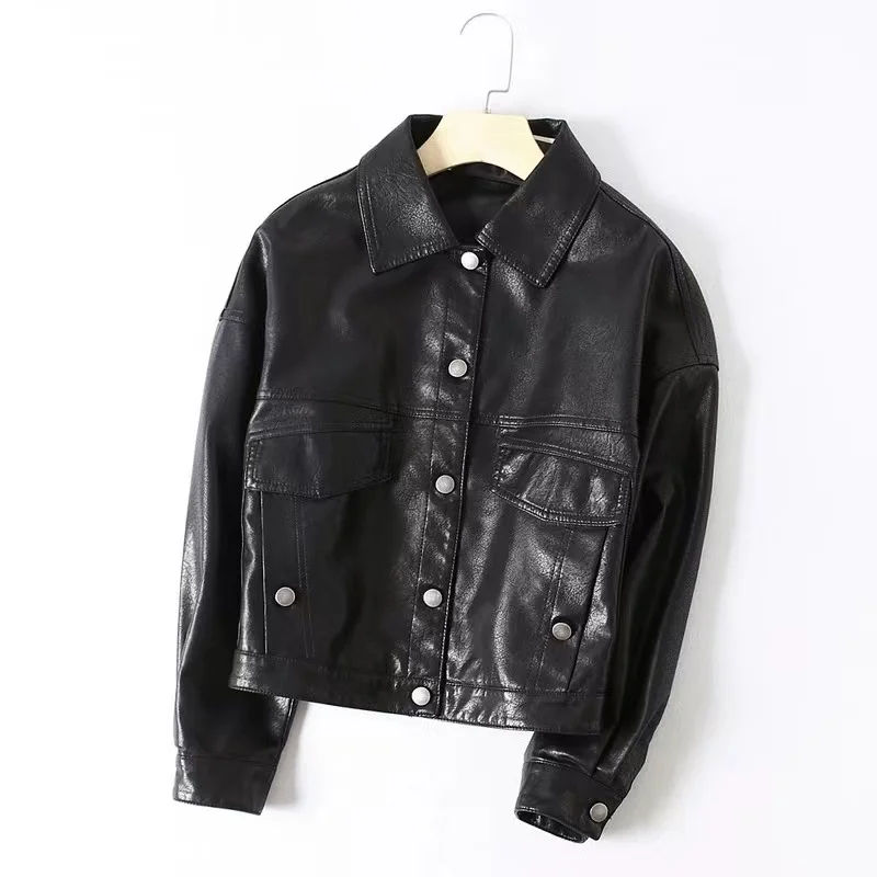 2023 New Zipper Spring Autumn Pu Leather Jackets Women Loose Coat Female Unisex Streetwear Motorcycle Outerwear Oversized